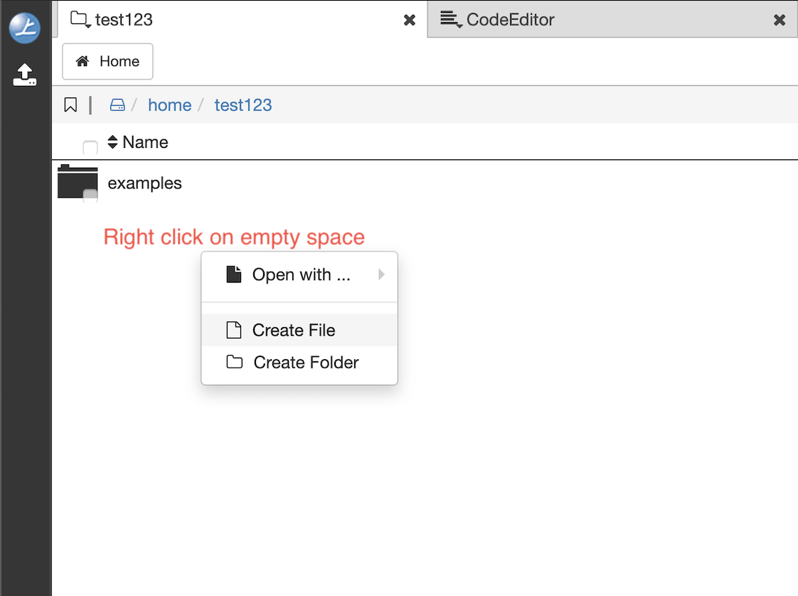 Right-click-menu to create new files or folders