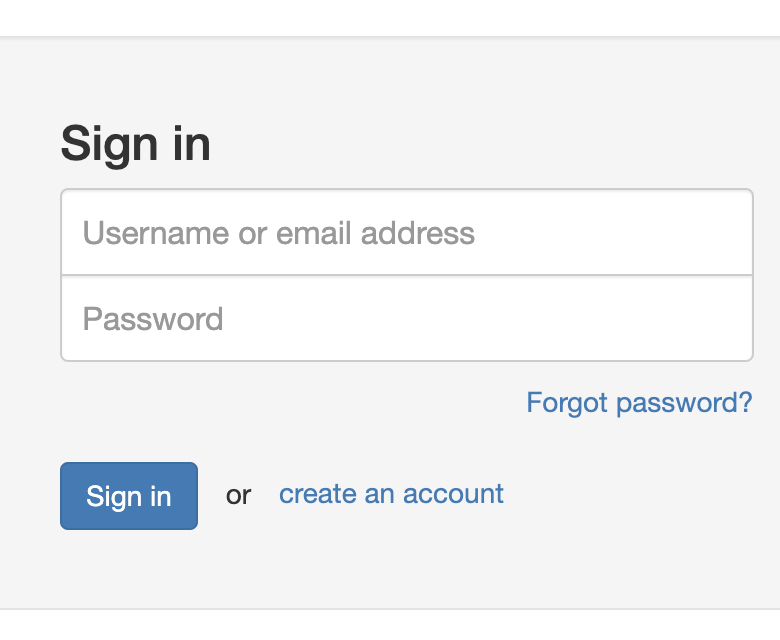Login form after clicking on Login / Register